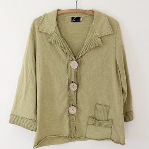 Fenini Green Cottagecore Jacket Wood Buttons